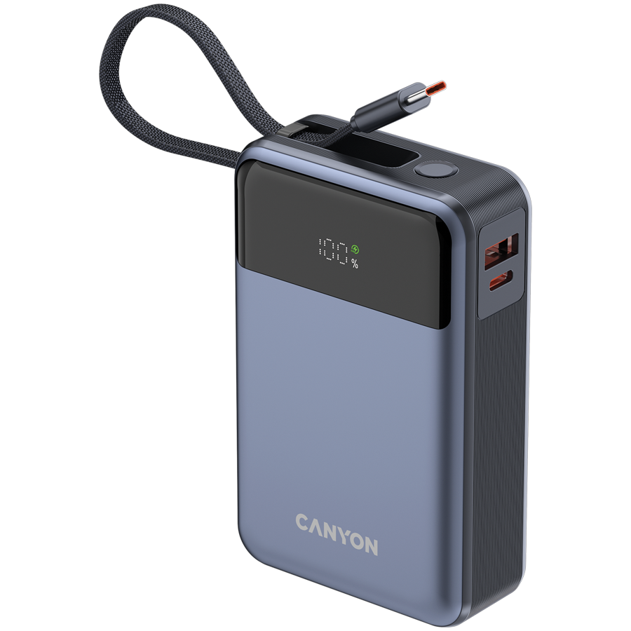 CANYON power bank OnPower 600 built-in cable 20000 mAh PD65W Dark Grey - slika 6
