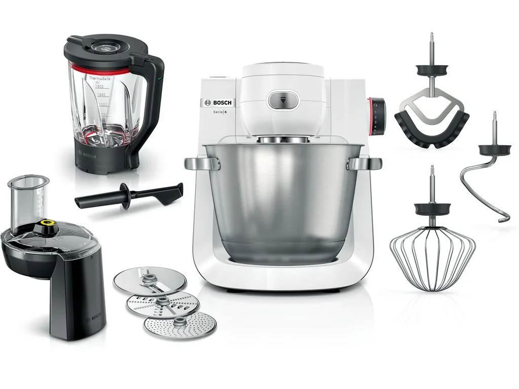 BOSCH kuhinjski aparat MUM 6BIJELA-SREBRNA 1600W,5,5L, 7 Brzina, NOVI DIZAJN