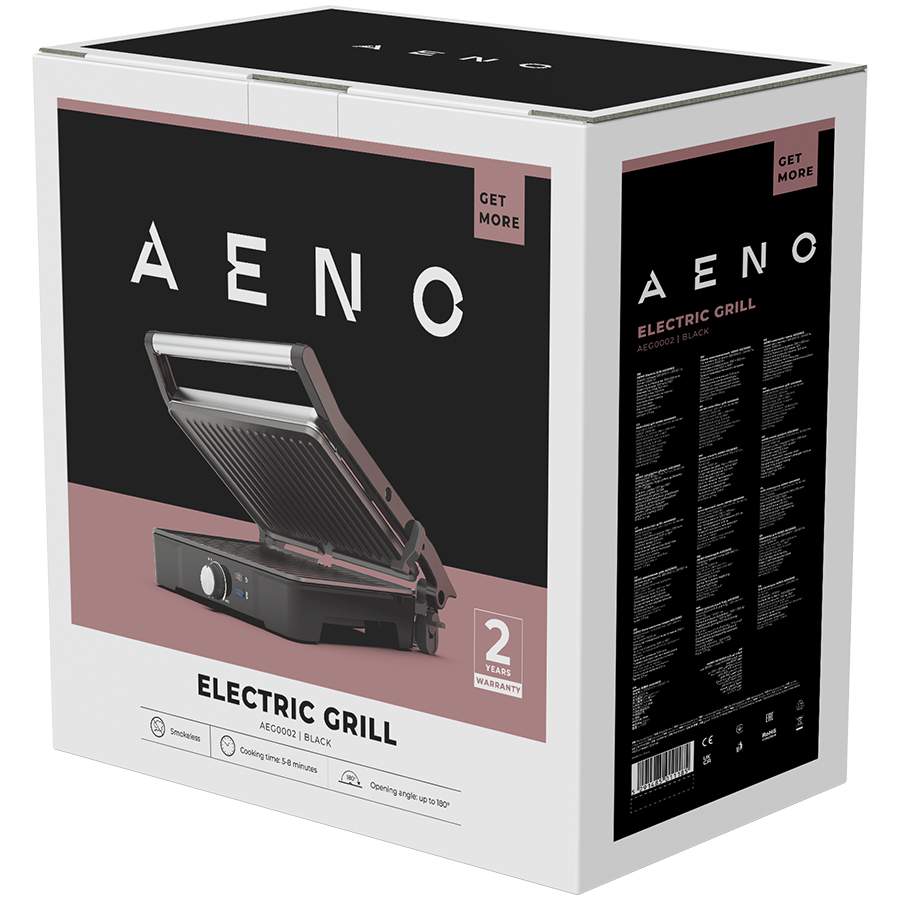 AENO Electric Grill EG2: 2000W, Temperature regulation, Max opening angle -180°, Plate size 290*234mm - slika 6