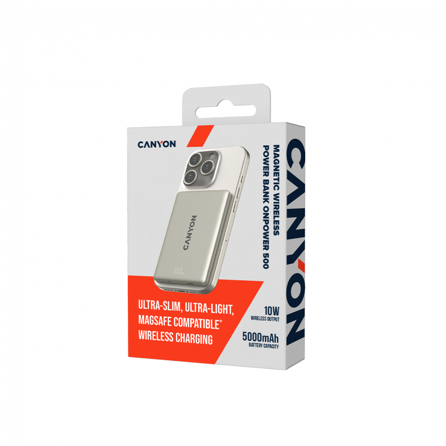 CANYON magnetic power bank OnPower 500 PD20W 5000mAh Aluminium Star Grey - slika 6