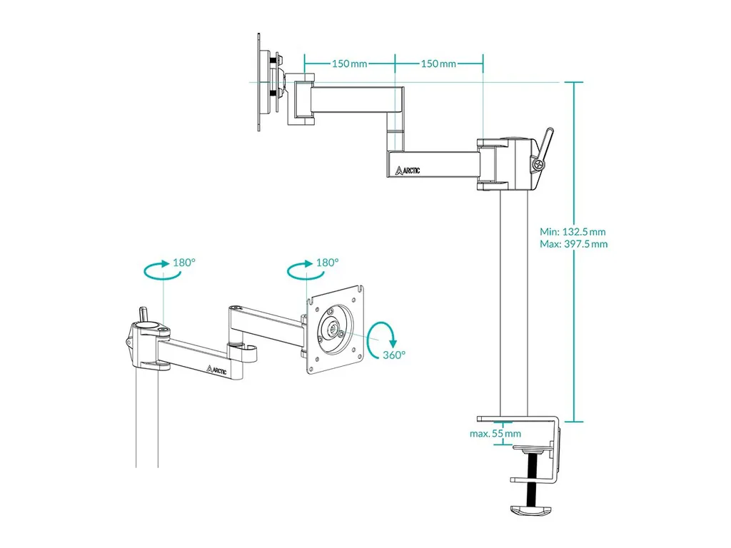 Arctic X1 nosač za monitoredesk mount monitor armhorizontalno podešavanje - slika 3