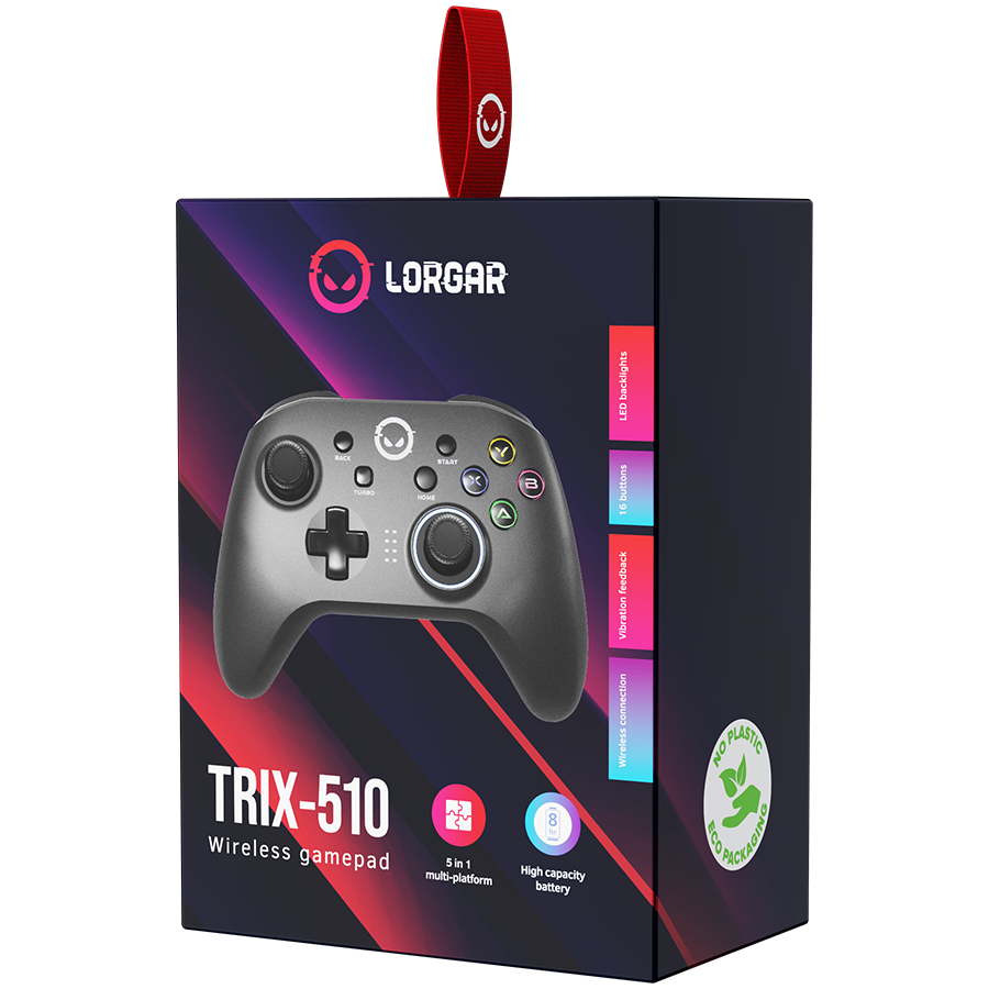 LORGAR TRIX-510, Gaming controller, Black, BT5.0 Controller with built-in 600mah battery, 1M Type-C charging cable ,6 axis motion sensor support nintendo switch ,android,PC, IOS13, PS3, normal size do - slika 5