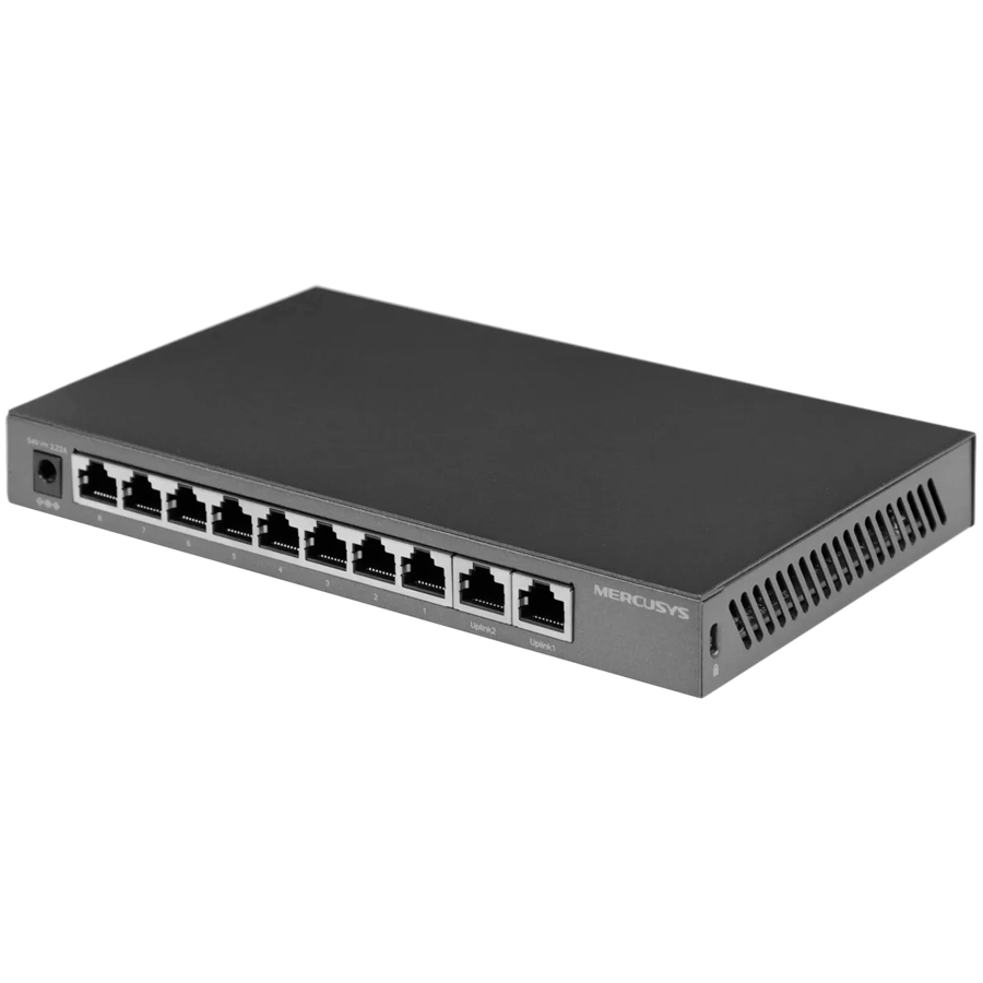 Mercusys MS112GMP 12-Port Gigabit Desktop Switch with 8-Port PoE+,  8x G PoE+ Ports, 2x G Non-PoE Ports, 2x G SFP Slots, 110 W PoE Power, Desktop Steel Case, Wall Mounting,  Extend Mode for 250m PoE T - slika 4