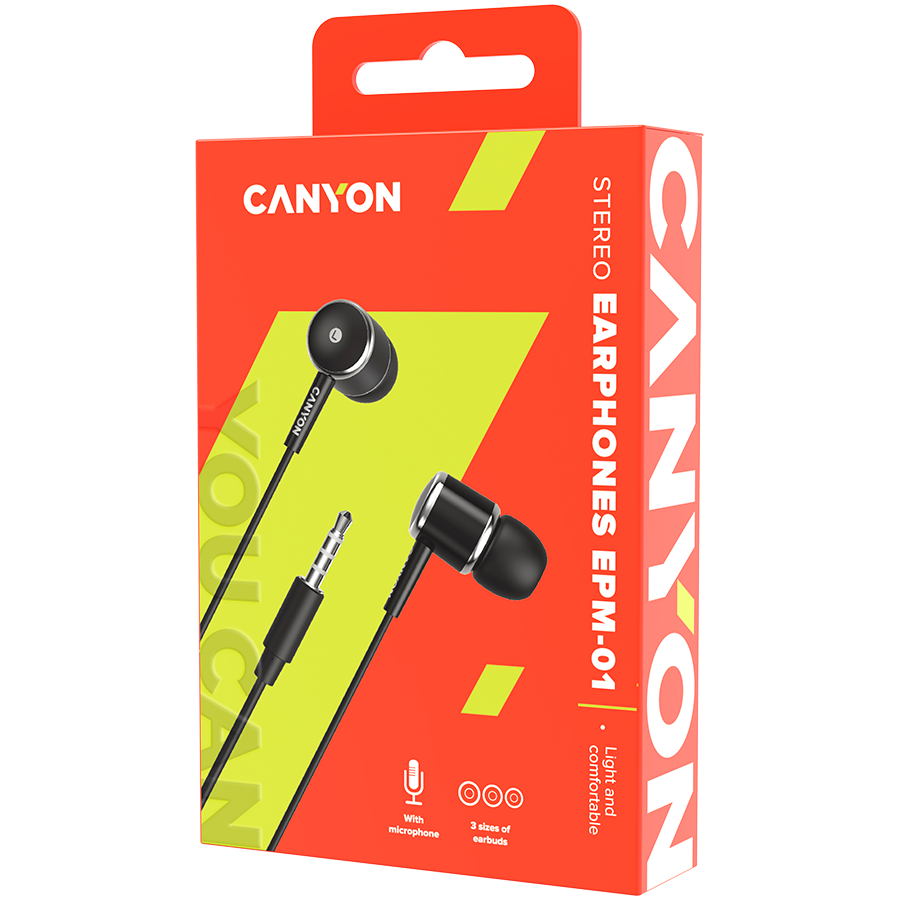 CANYON Stereo earphones with microphone, Black - slika 3