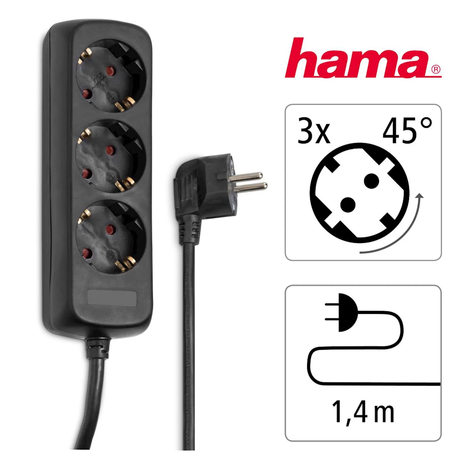 Produžni kabl Hama 3 utičnice, 1.4m crni - slika 2
