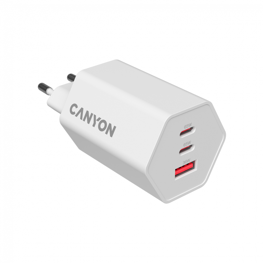 CANYON charger HEXAGON 65 GaN 65W 2xPD 1xQC EU White - slika 3