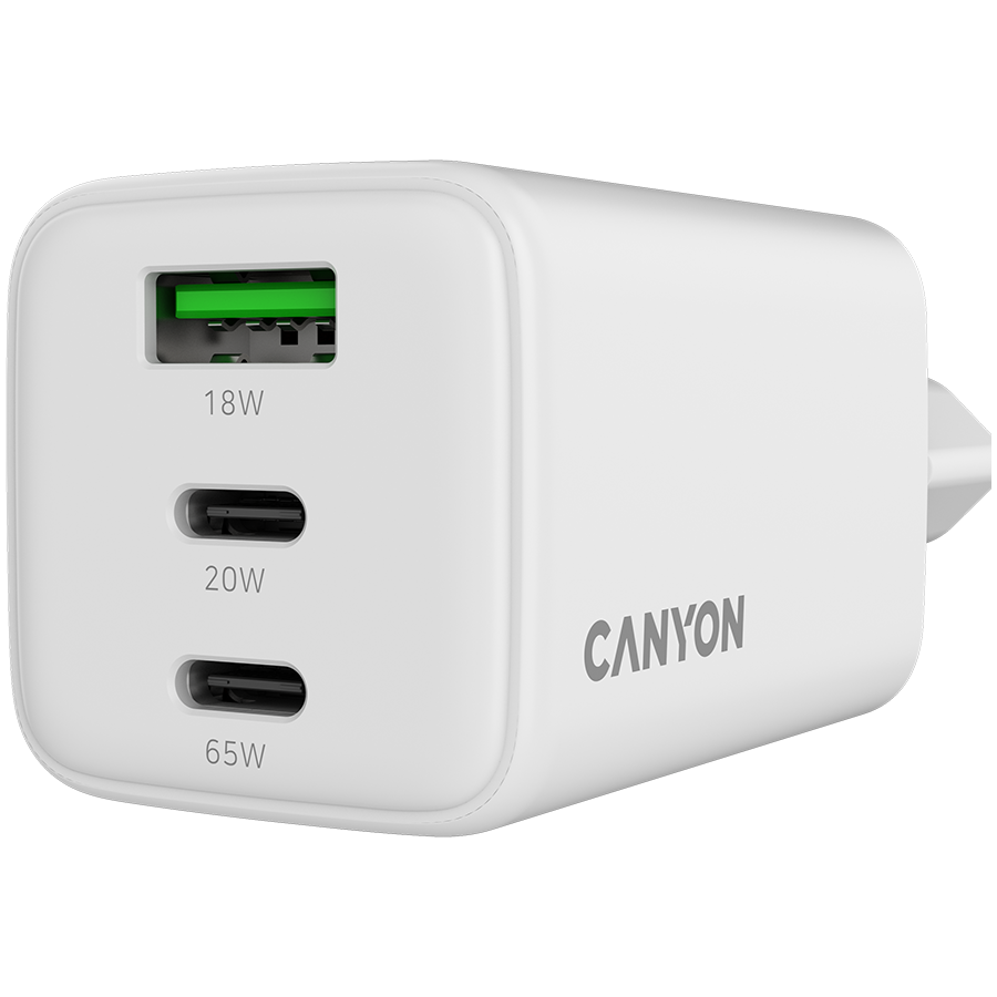 CANYON charger CU65ACC GaN 65W 2xPD 1xQC EU White - slika 5