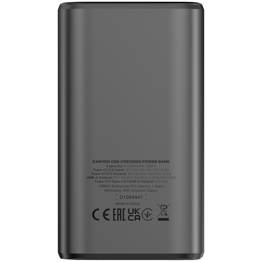 CANYON power bank OnPower 130 TFT 10000 mAh PD30W Dark Grey - slika 3