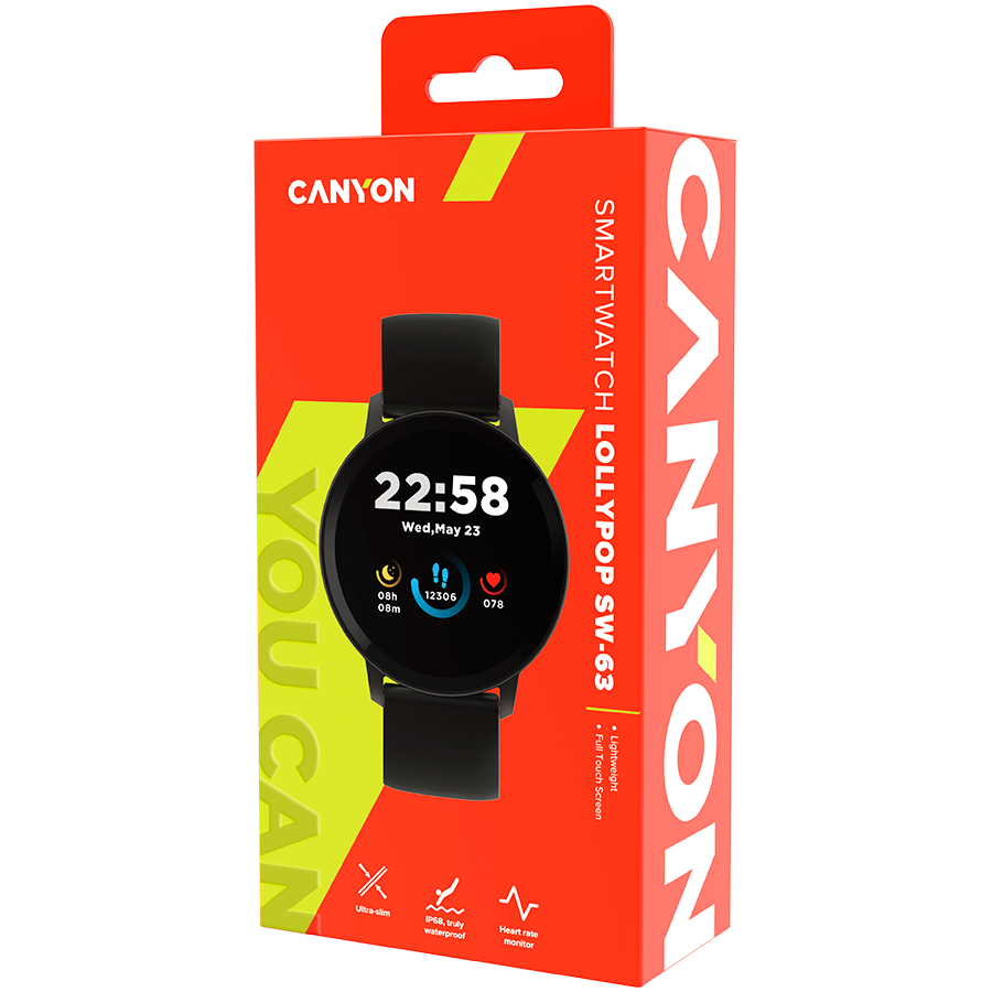 CANYON Lollypop SW-63, Smart watch, 1.3inches IPS full touch screen, Round watch, IP68 waterproof, multi-sport mode, BT5.0, compatibility with iOS and android, black, Host: 25.2*42.5*10.7mm, Strap: 20 - slika 6