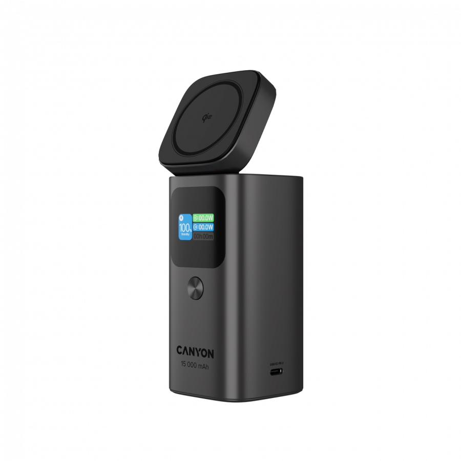 CANYON Qi2 magnetic power bank OnPower 150 15000mAh Aluminium Dark grey - slika 4