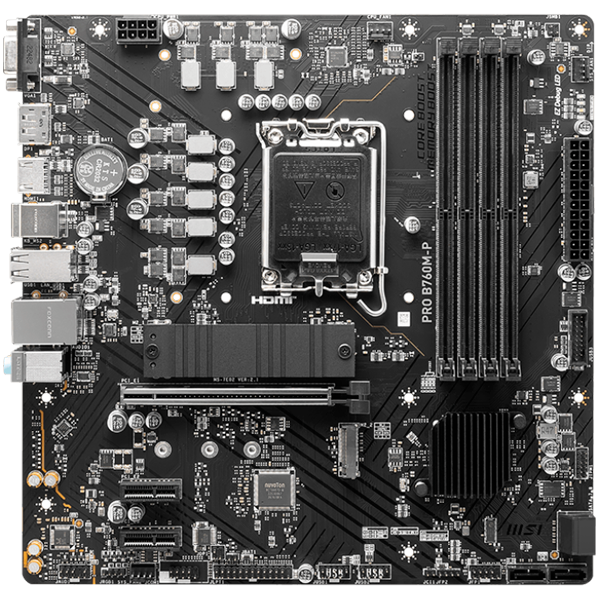 MSI PRO B760M-P Motherboard, Micro-ATX - Supports 14th/13th/12th Gen Intel Core Processors, LGA 1700 - DDR5 Memory Boost 6800+MHz/OC, PCIe 4.0 x16 Slot, M.2 Gen4 Slots - slika 2
