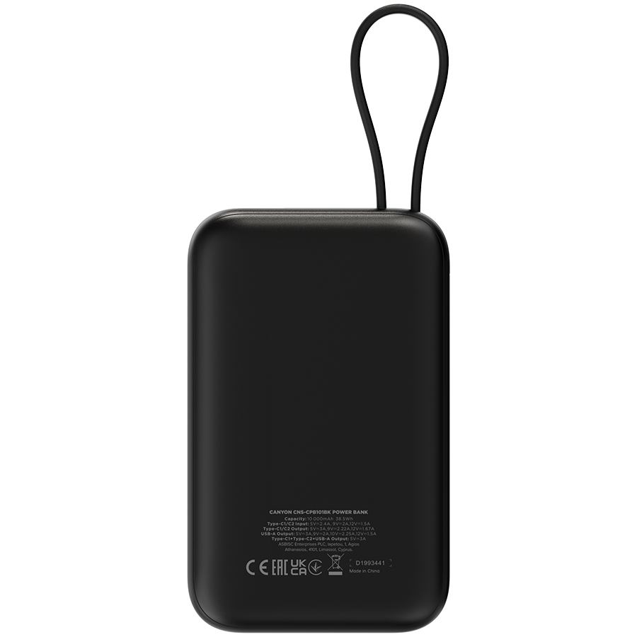 CANYON power bank OnPower 101 built-in cable 10000 mAh PD22.5W Black - slika 4