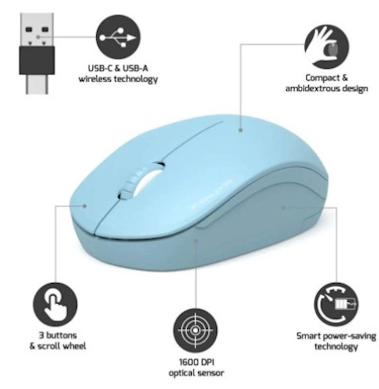 Miš PORT WL USB-A plavi - slika 2