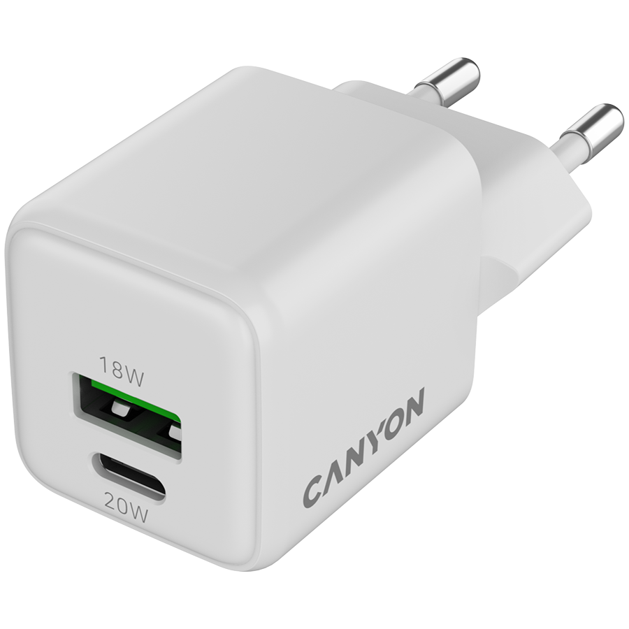 CANYON charger CU20AC GaN 20W 1xPD 1xQC EU White - slika 2