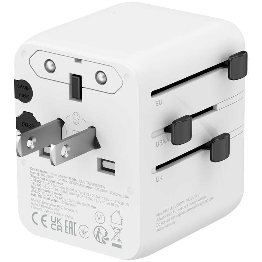 CANYON Travel Adapter OnTour 20 EU/UK/US/AUS 20W  White - slika 3