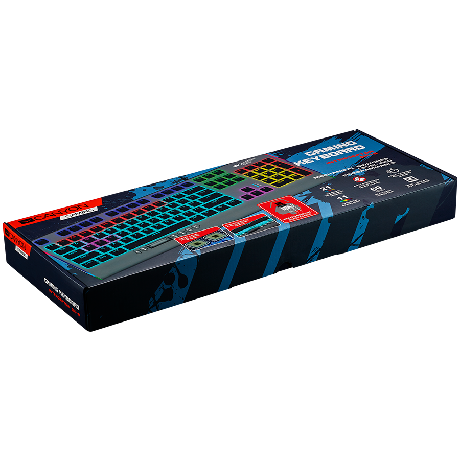 CANYON Interceptor GK-8, Wired multimedia gaming keyboard with lighting effect, 20pcs rainbow LED & 19pcs RGB light, Numbers 104keys, EN double injection layout, cable length 1.8M, 446*160*40mm, 0.98k - slika 4