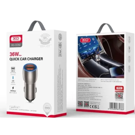 XO CC52 Car charger +  Lightning Cable 36W Gray - slika 2