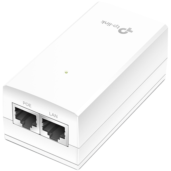 Omada 24V Passive PoE Injector Adapter PORT: 1× Gigabit PoE Port, 1× Gigabit Non-PoE Port SPEC: Data and Power Carried over The Same Cable, 24V Power Input, 12 W PoE Power, Plastic Case