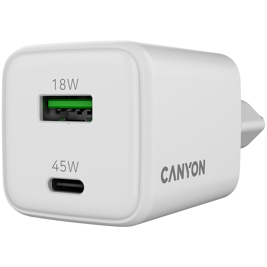 CANYON charger CU45AC GaN 45W 1xPD 1xQC EU White - slika 5