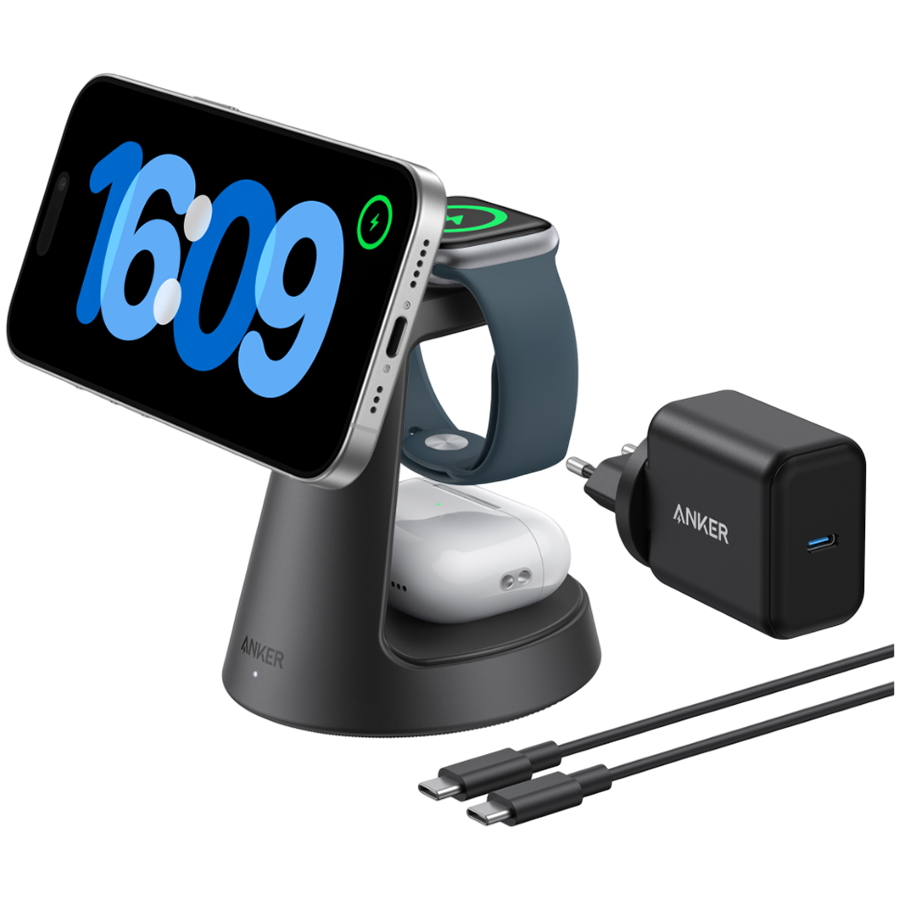 Anker MagGo Wireless Charging Station (3-in-1, Dock Stand) cable and charger bundle Black - slika 7