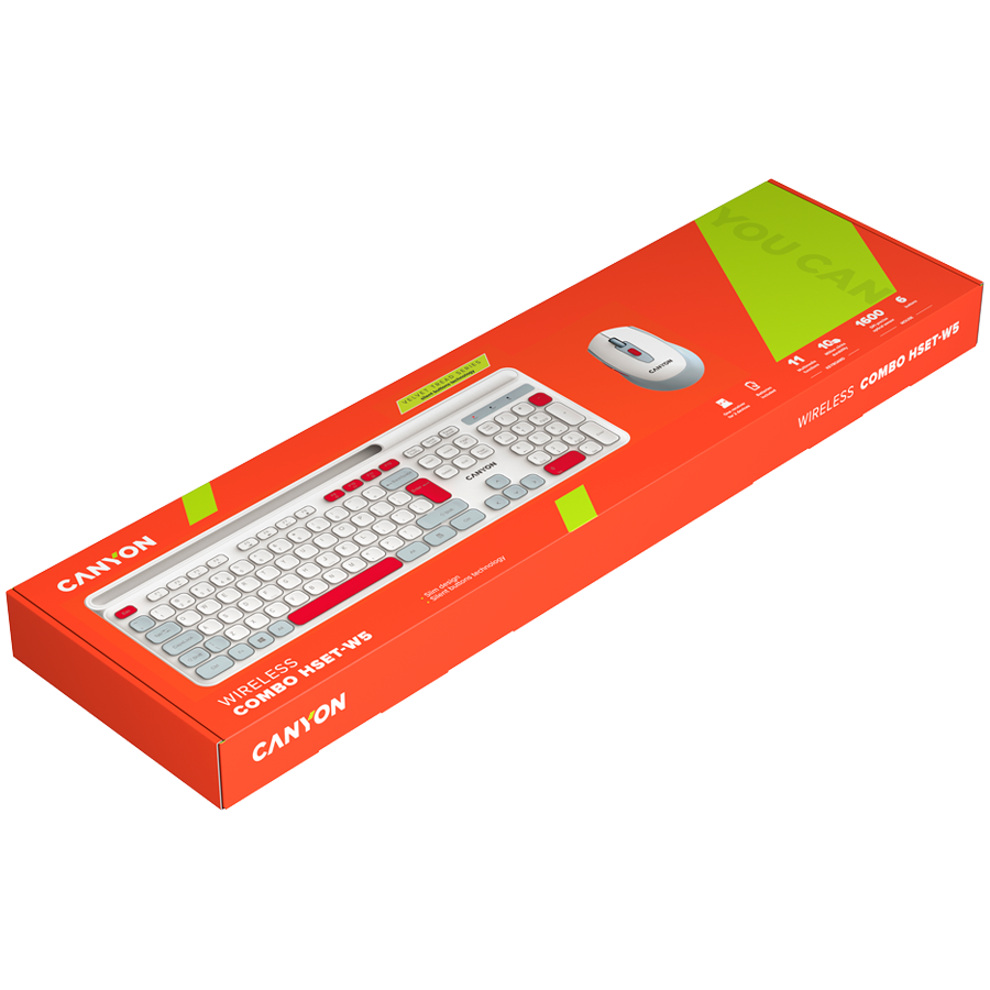 CANYON HSET-W5 EN Keyboard+Mouse AAA+AA Wireless White - slika 7