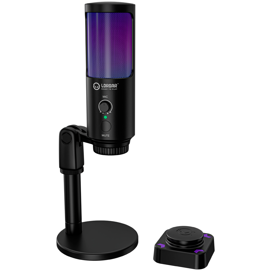 LORGAR SMP40, RGB Microphone with external mute button and metal stand, Black
