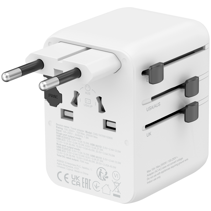 CANYON Travel Adapter OnTour 70 EU/UK/US/AUS 70W White - slika 3