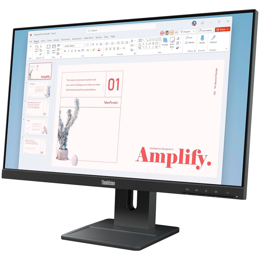 ThinkVision E24-40, 23.8" IPS, 1920x1080 FHD, 1300:1, 250 nits, 100Hz, 178 / 178, 16:9, 4/6ms, HDMI, DP, VGA, 2x 2w, Tilt, Swivel, Pivot, Height Adjust Stand, VESA, Raven Black, 3Yr - slika 3