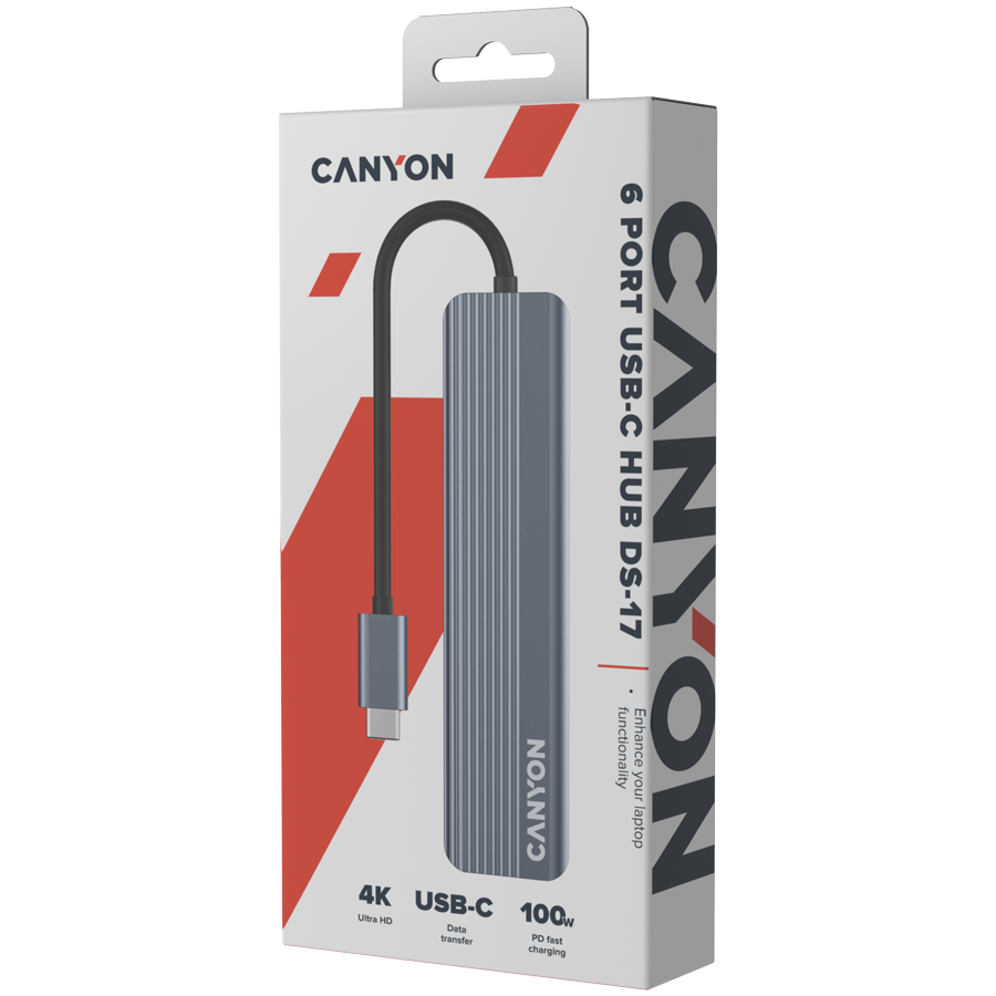 CANYON hub DS-17 6in1 4k USB-C Grey - slika 7