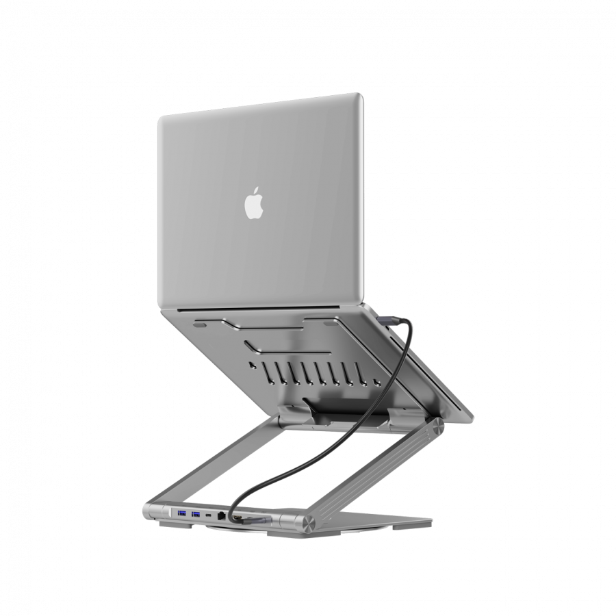 Canyon Laptop stands with hub, TYPE C F to HDMI2.0+2USB3.0+USBC3.0+RJ45+PD, TYEP C TO C cable 1m white with Emarker: HUSB332A, Material: Aluminum case+ABS+PS, Size: 245x240x27.2+/-0.3mm, Weight:1304g - slika 5