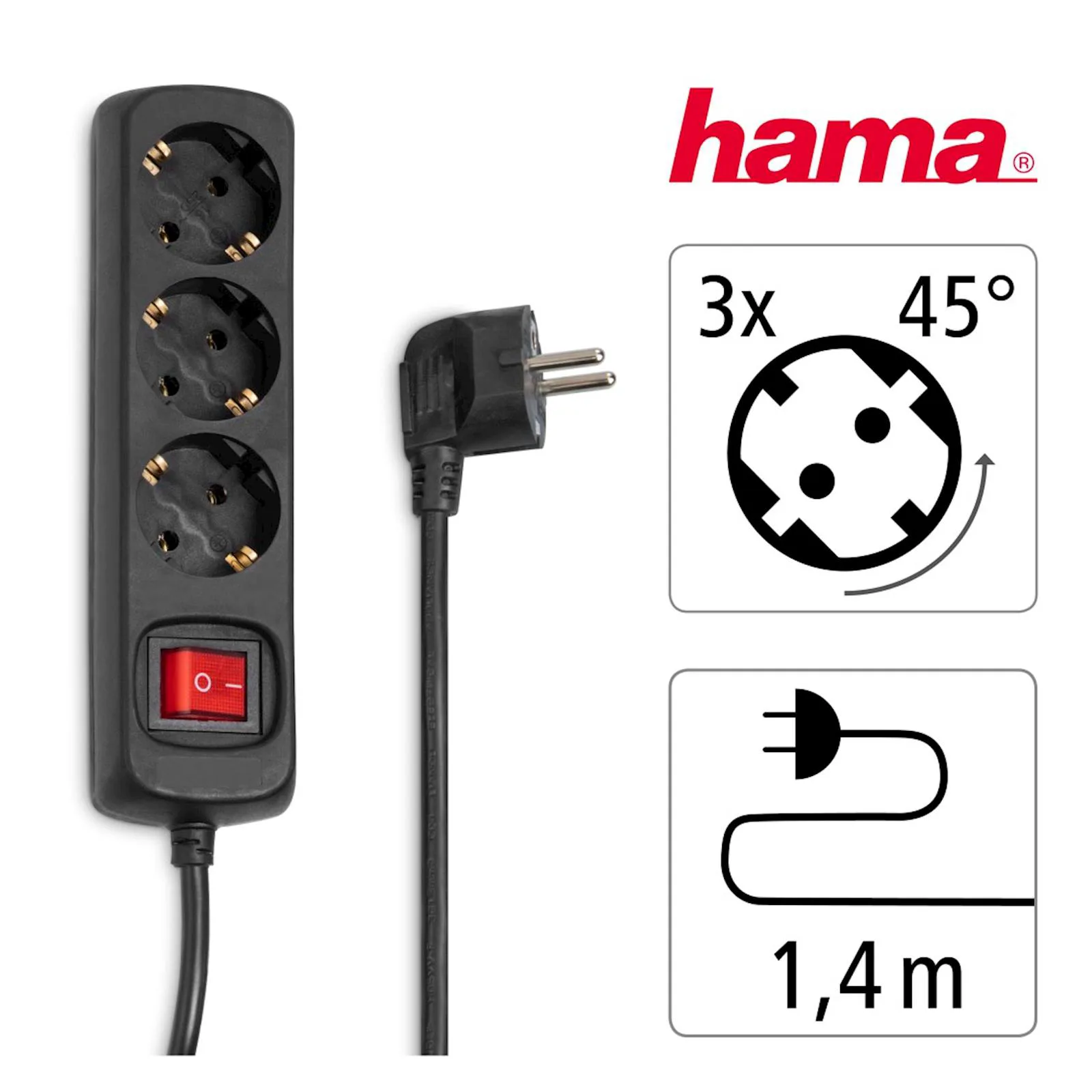 PRODUŽNI KABL HAMA, CRNI, 3 UTIČNICE, 1,4M - slika 2