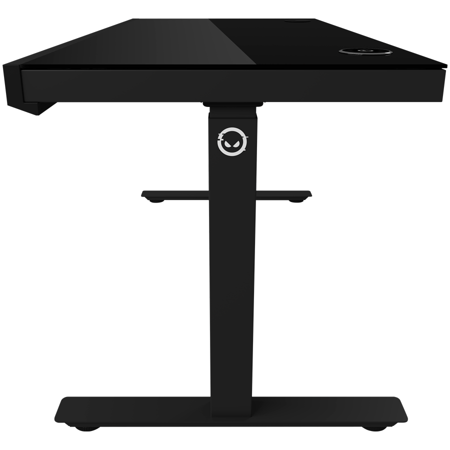 Dual-motor sit/stand adjustable-height gaming desk with wireless charger, RGB lighting, control panel, and USB ports, solid tempered glass tabletop, black. - slika 8