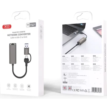 XO HUB018 USB to Type-C 2-in-1 RJ45 hub 2in1 - slika 3