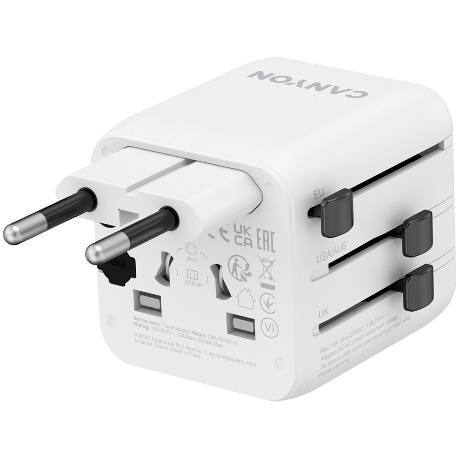 CANYON Travel Adapter OnTour One EU/UK/US/AUS White - slika 5