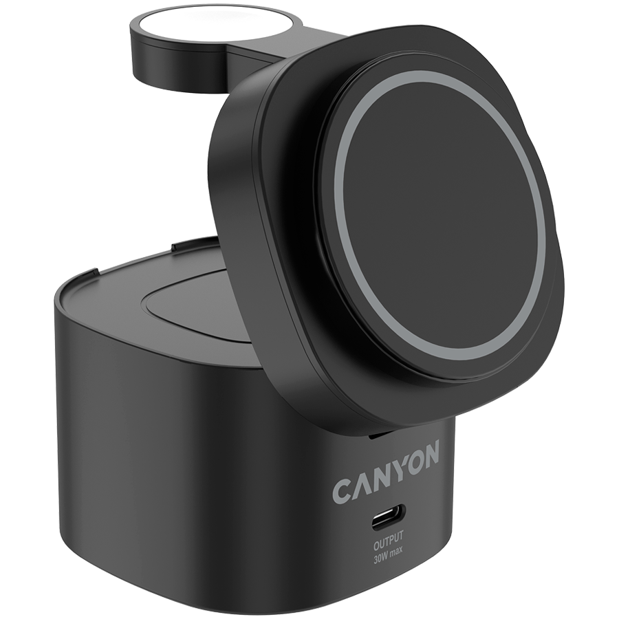 Canyon 4 in 1 Wireless Charging Stand, 30W max, Size: 70x70x70.3mm, weight: 414g, with 65W charger and 1M cable, black - slika 3
