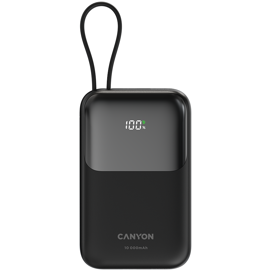 CANYON power bank OnPower 101 built-in cable 10000 mAh PD22.5W Black