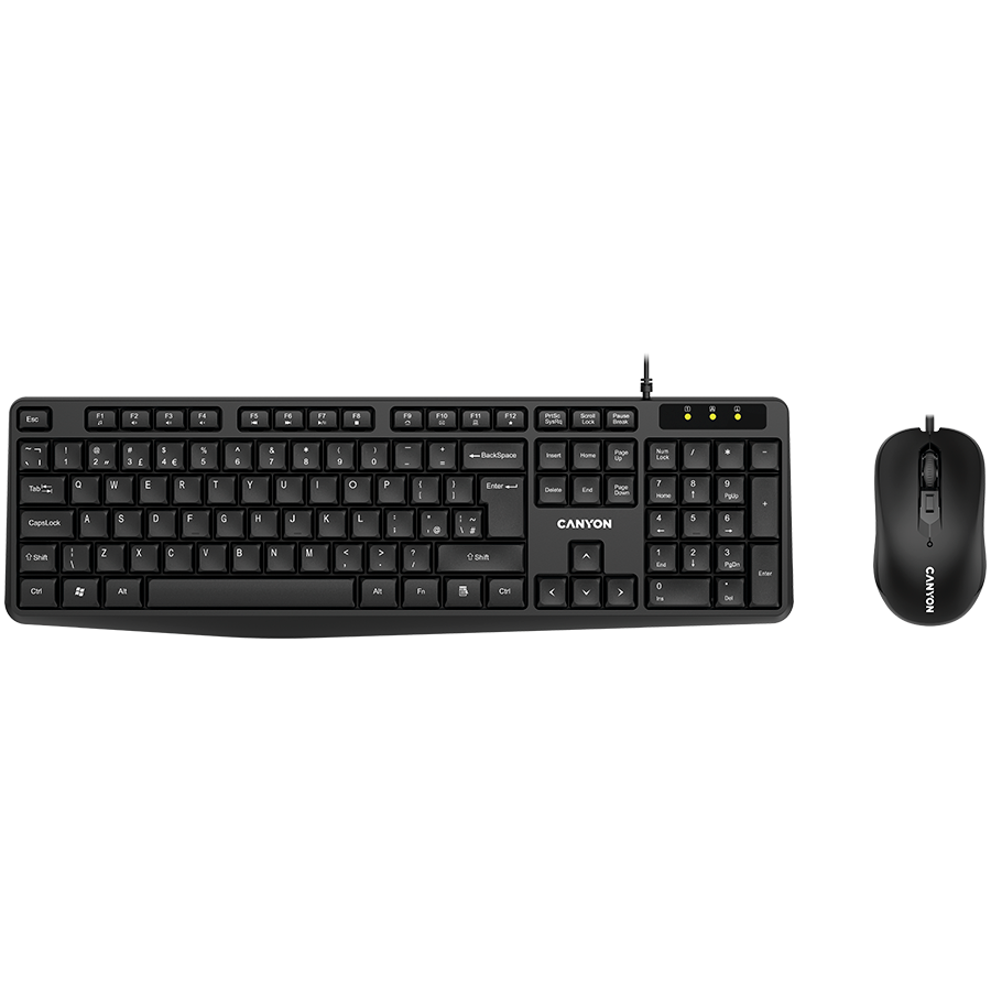 CANYON USB standard KB, water resistant AD layout bundle with optical 3D wired mice 1000DPI black