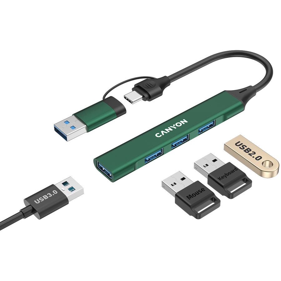 CANYON hub DS-02 4in1 USB-A/C Green - slika 4
