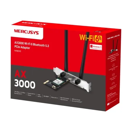 Mercusys MA80XE AX3000 Dual-Band Wi-Fi 6 Bluetooth PCI Express Adapter, 2402 Mbps at 5 GHz + 574 Mbps at 2.4 GHz, 2× High Gain Dual-Band External Antennas, Wi-Fi 6, MU-MIMO, OFDMA, 1024 QAM, HE160, WP - slika 3