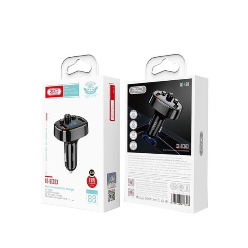 XO FM Transmiter Bluetooth BCC03 I auto punjac 18W 2u1 Crni - slika 2