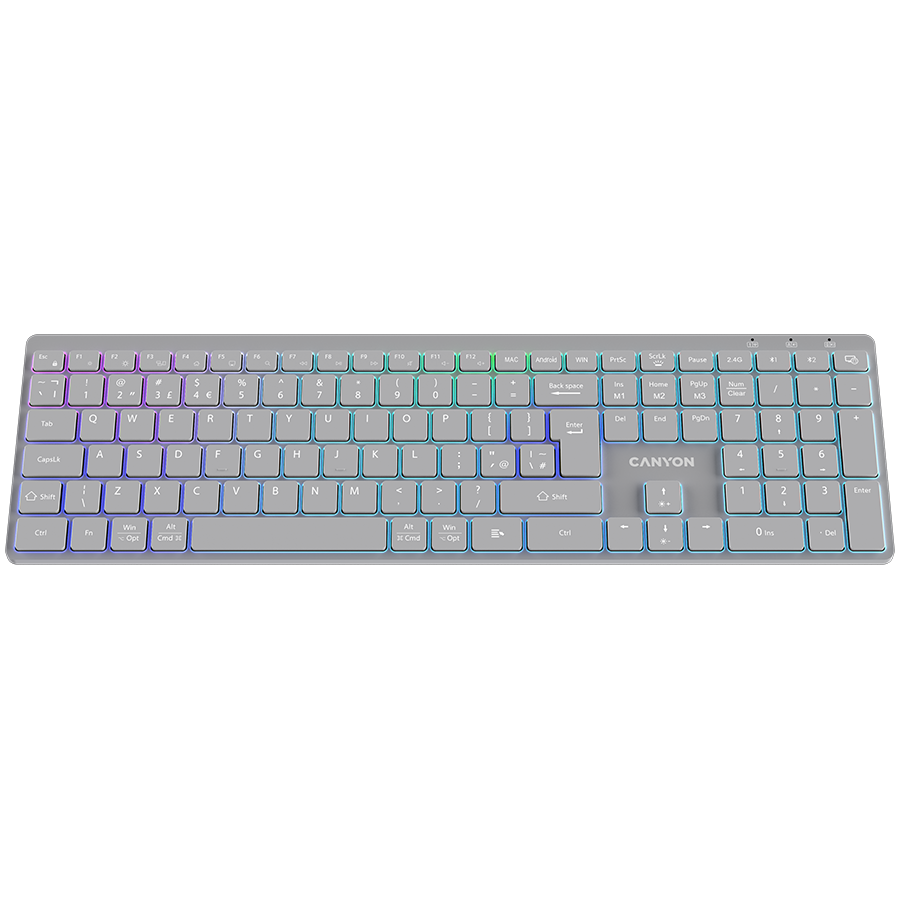 CANYON keyboard HKB-W11 UK/US RGB Dual Mode Wireless Grey - slika 2
