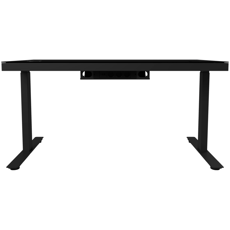 Dual-motor sit/stand adjustable-height gaming desk with wireless charger, RGB lighting, control panel, and USB ports, solid tempered glass tabletop, black. - slika 6
