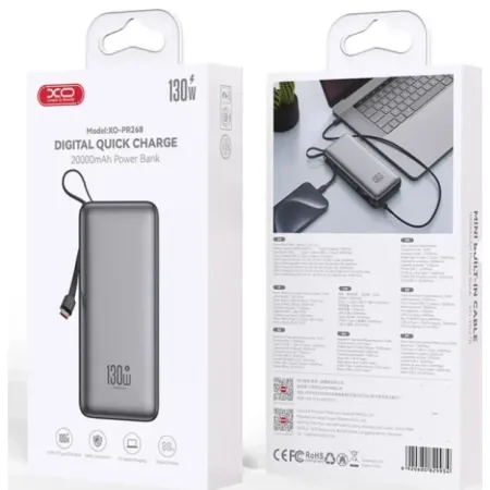 XO Fast Charging Laptop Power Bank 20000mAh PR268 130W Gray - slika 2