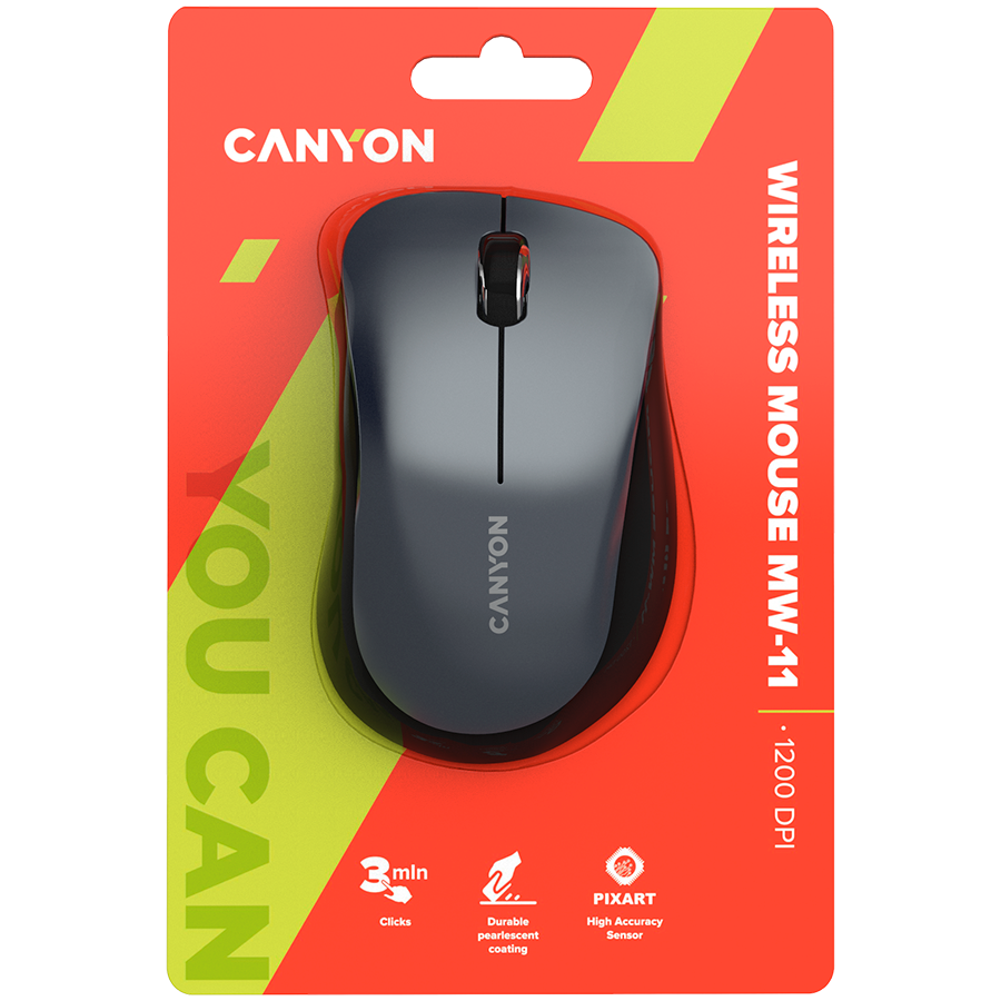 CANYON MW-11, 2.4 GHz Wireless mouse,with 3 buttons, DPI 1200, Battery:AAA*2pcs,Black,67*109*38mm,0.063kg - slika 6