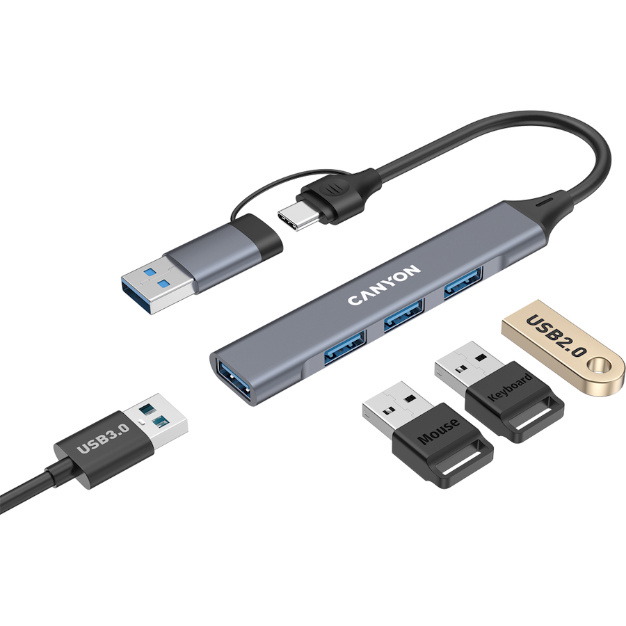 CANYON hub DS-02 4in1 USB-A/C Grey - slika 4