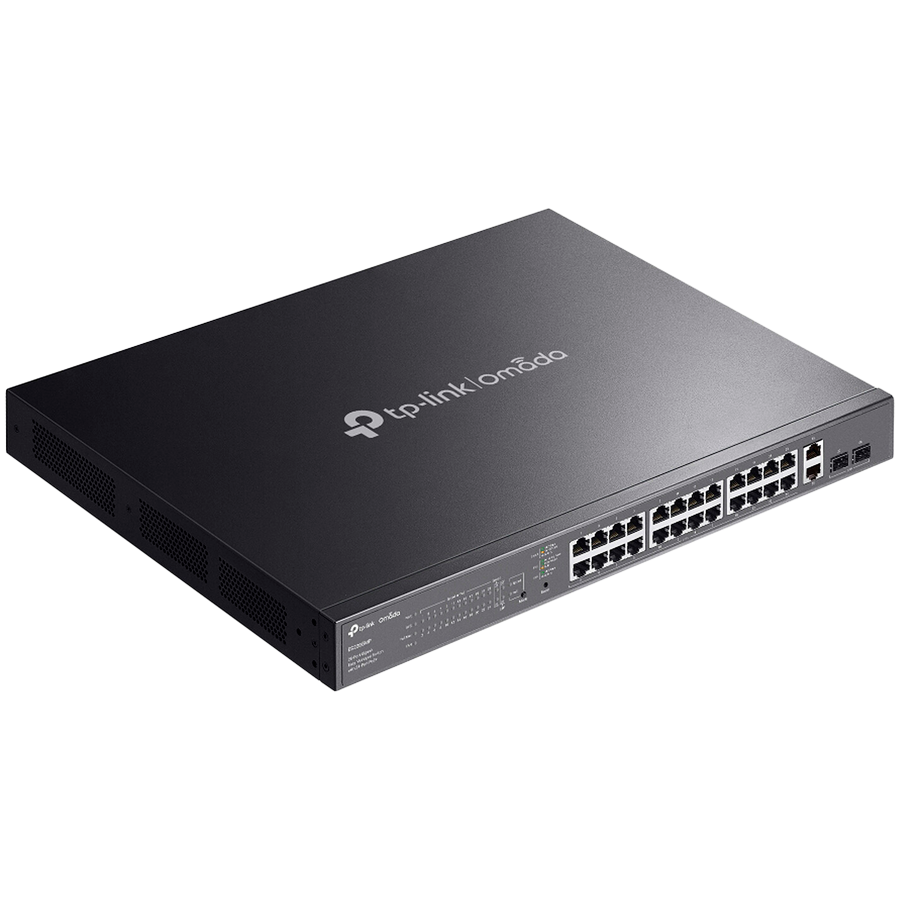 TP-Link ES228GMP Omada 28-Port Gigabit Easy Managed Switch with 24-Port PoE+, 24x Gigabit PoE+ Ports, 2x Gigabit Non-PoE Ports, 2x Gigabit SFP Ports, 384W PoE Power, 1U 19-inch Rack-mountable Steel Ca - slika 2