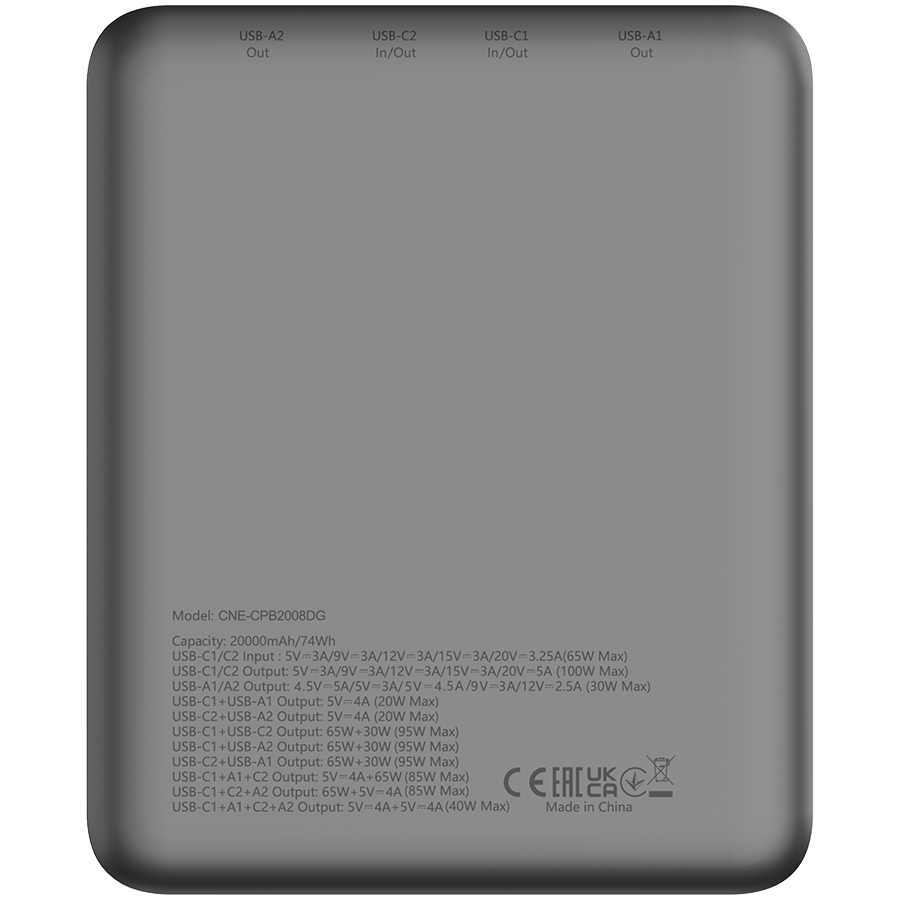 CANYON power bank PB-2008 LED FLAT 20000 mAh PD100W QC3.0 Tamno sivi - slika 6