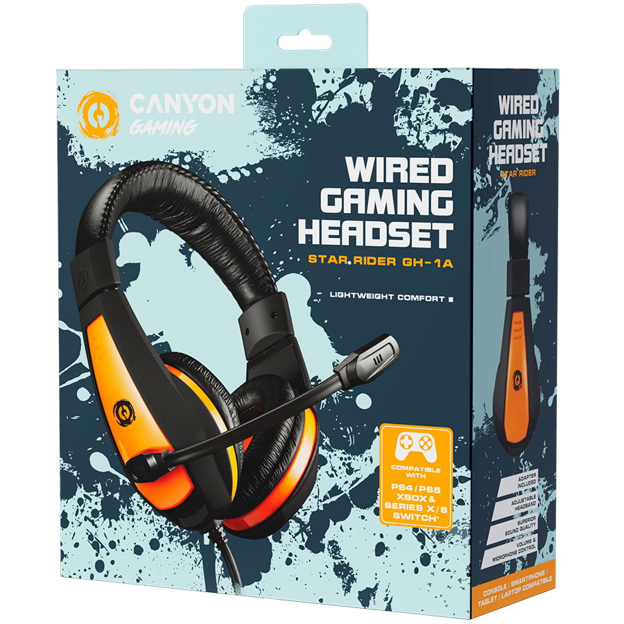 CANYON Star Raider GH-1A, Gaming headset 3.5mm jack with adjustable microphone and volume control, with 2in1 3.5mm adapter, cable 2M, Black, 0.23kg - slika 2