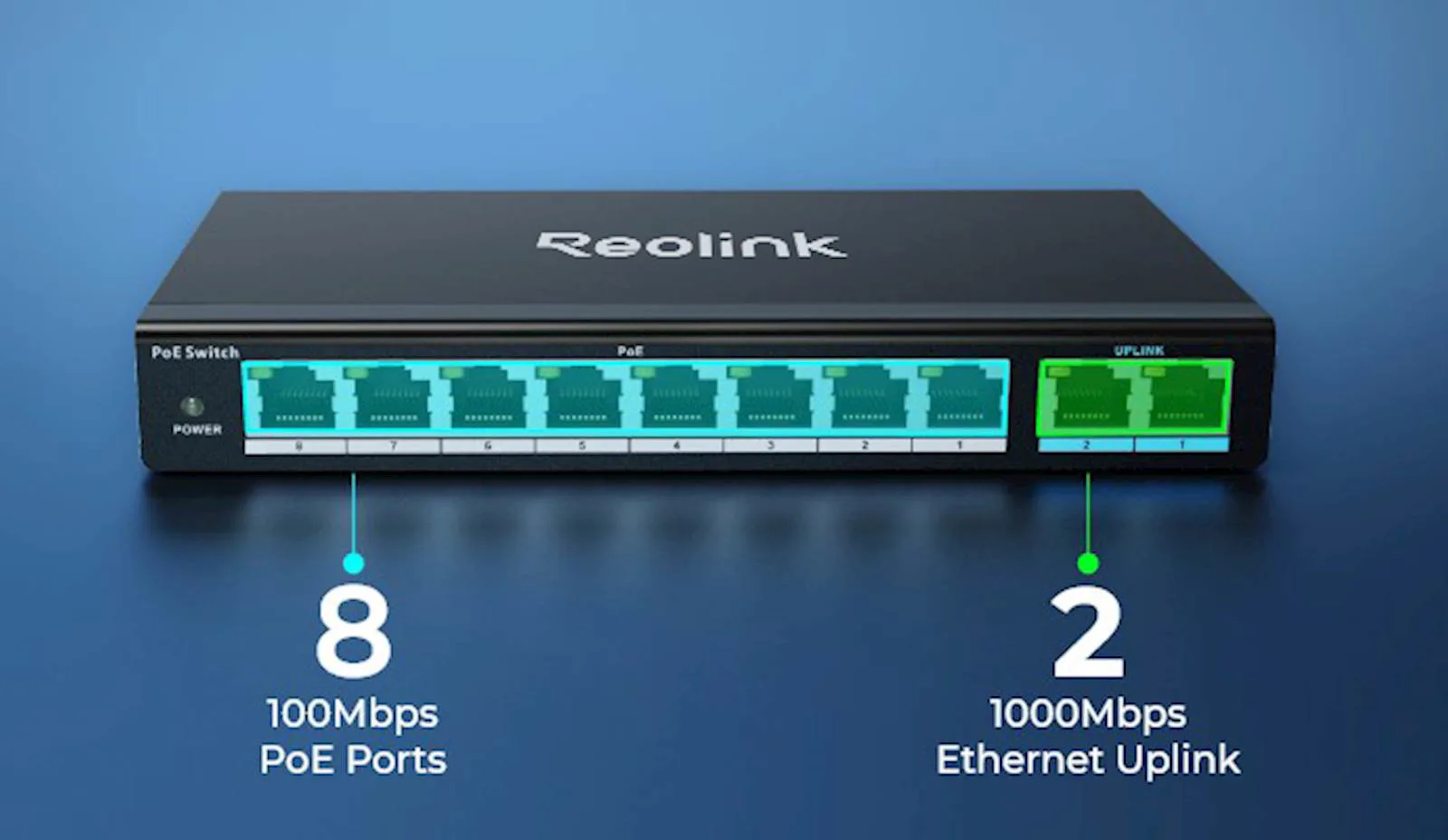 Reolink 10 Port PoE switch 120W, max 30W po portu - slika 2