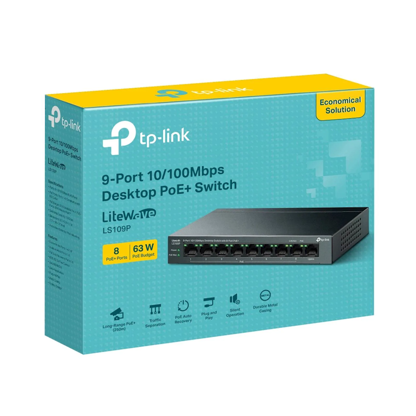 Switch TP-Link Omada 9-Port 10/100 Desktop 8-Port PoE+ LS109P - slika 4